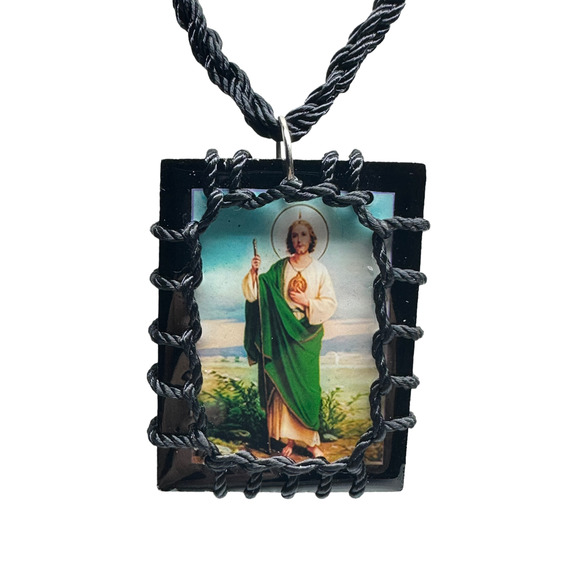 Large St Jude Scapular Necklace Knotted Rope Black Wood Charm NEW - Picture 1 of 2